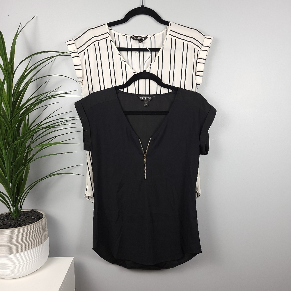 Set of 2 Express Semi-Sheer Dressy Blouses XS
